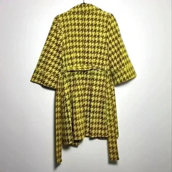 Ivy Jane RARE Vintage Houndstooth Coat In Muted Lime & Earth Brown With Belt XS